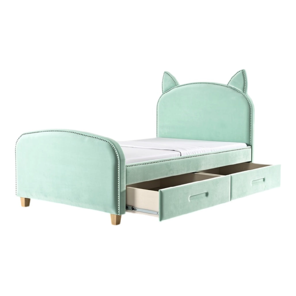 **Technische titel in het Nederlands: Speelse kinderbed met opberglades en kattenoortjes**