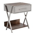 标题：**Moderne Nachtkast met Lade en Open Plank in Metaal en Hout**