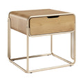 **Moderne nachtkast met houten lade en metalen frame**