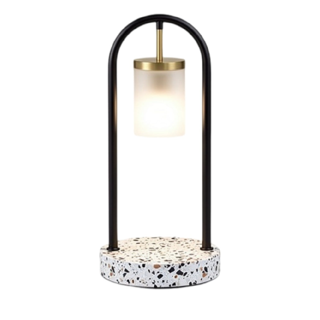 **Moderne Tafellamp met Terrazzo Basis en Opal glazen Schaduw**