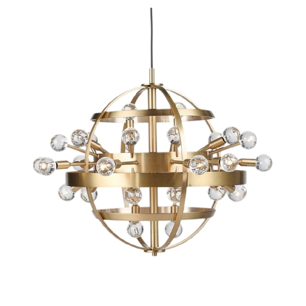 **Verlichting: Strak Gouden Hanglamp met Kristallen Bollen**